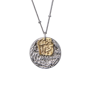 Collier en argent S925 avec pendentif lave fondue bicolore en or et argent brillant