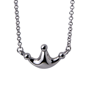 Minimalist S925 sterling silver crown necklace with a polished mirror finish on white background