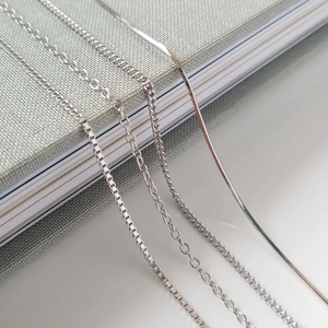 925 Sterling Silver Chain Necklace Minimalist White Gold Plated Curb Box Snake Cross Chain Only Jewelry For Women Gift