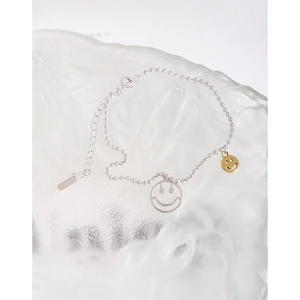 Bracelet de cheville en argent S925 avec pendentifs smiley argentés et dorés