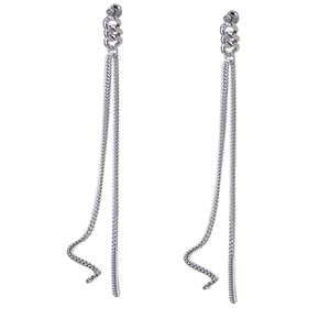 Chic S925 sterling silver drop earrings with spiral top and dangling long chain tassels