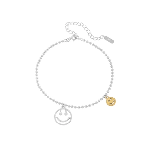 Bracelet de cheville minimaliste en argent S925 avec breloques smiley or et argent