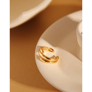 Minimalist multi-layer gold plated S925 sterling silver ring with polished finish