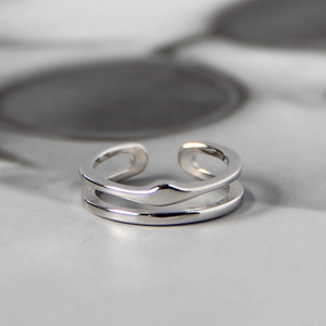 Minimalist S925 sterling silver double-layer irregular open ring with polished finish