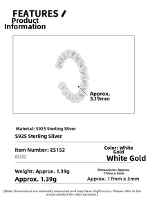Detailed S925 sterling silver beaded ear cuff specs showing 17mm diameter and 1.39g weight