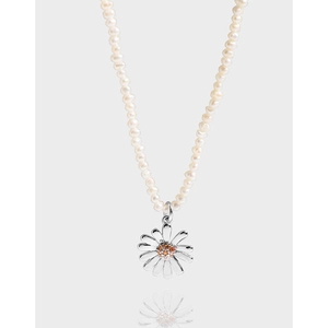 S925 Sterling Silver Natural Pearl Daisy Necklace For Women Elegant Minimalist Rhinestone Flower Pendant Choker Jewelry