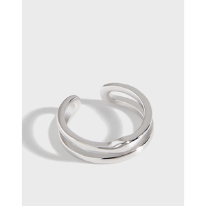Minimalist 925 Sterling Silver Double Layer Irregular Ring Adjustable Geometric Open Finger Ring Fashion Jewelry For Women