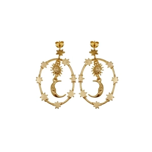 Vintage 925 Sterling Silver Moon Sun Star Drop Earrings For Women Gold Plated Celestial Astrology Face Design Boho Jewelry