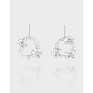 925 Sterling Silver Asymmetrical Petal Stud Earrings Minimalist Floral Wreath Earrings For Women Temperament Fashion Jewelry