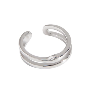 Minimalist double layer S925 sterling silver open ring with polished crossing bands