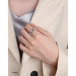 Minimalist S925 sterling silver ring with hollow smile face and teardrop cutout