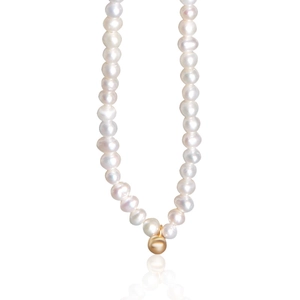 925 Sterling Silver Pearl Necklace Minimalist Gold Bead Pendant Jewelry For Women Elegant Geometric Link Chain Necklace
