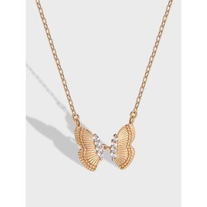 Collier Pendentif Papillon en Argent Sterling 925 pour Femme Plqué Or Élégant Incrustation de Strass Bijoux Style Coréen