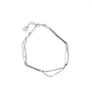 Double-layered S925 sterling silver box chain bracelet with minimalist silver bars