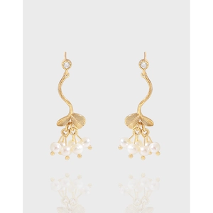 Boucles D'oreilles Künstliche Perles Branche Élégantes Avec Tige En Argent Sterling 925 Zircon Plaqué Or Bijoux Femmes