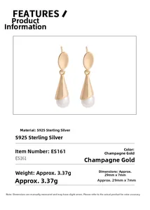 Detail view of S925 sterling silver cone pearl earrings with dimensions and weight info
