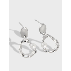 Irregular Hoop Earrings With 925 Sterling Silver Earring Post Minimalist Geometric Artificial Pearl Dangle Women Fashion Jewelry