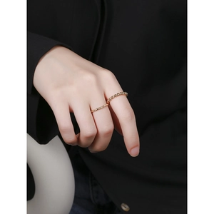 Set of two minimalist 925 sterling silver golden rings with beaded and twisted rope texture