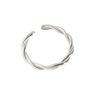 Minimalist S925 sterling silver twisted open ring with classic rope design for women