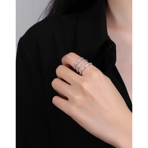 Minimalist S925 sterling silver triple layer wrap ring with sparkling cubic zirconia