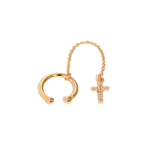 Minimalist gold S925 sterling silver ear bone cuff with chain and zircon cross pendant