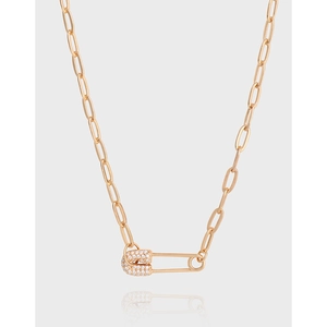 925 Sterling Silver Safety Pin Pendant Necklace For Women Minimalist Paperclip Chain Pave Rhinestone Clavicle Chain Jewelry Gift