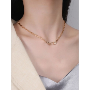 Minimalist S925 sterling silver paperclip chain necklace with a pave crystal pendant