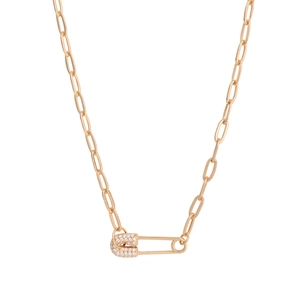 Elegant rose gold S925 sterling silver paperclip chain necklace with a crystal safety pin pendant