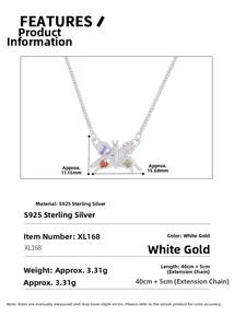 Macro view of S925 sterling silver butterfly pendant with multi-colored zirconia stones