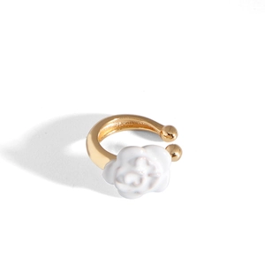 Camellia Flower Ear Cuff For Women 925 Sterling Silver Non-Pierced Earring Champagne Gold Enamel Floral Ear Clip Minimalist Jewelry
