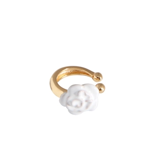 Minimalist S925 sterling silver ear cuff with white camellia flower in gold finish