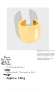 Detail view of S925 sterling silver ear cuff in champagne gold with 1.09g weight
