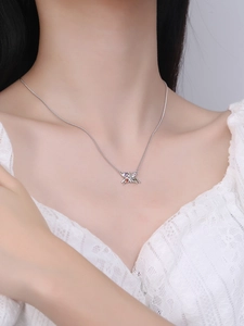Close-up of S925 silver butterfly pendant necklace with colorful inlaid zircon stones