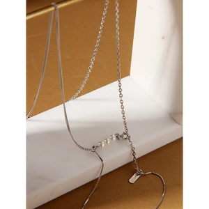 Minimalist S925 sterling silver chain necklace with three elegant white pearls for women