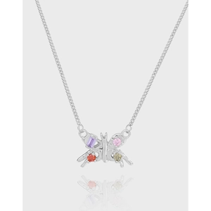 925 Sterling Silver Butterfly Pendant Necklace Colorful Zirconia Korean Minimalist Ins Style Clavicle Chain Jewelry For Women Gift