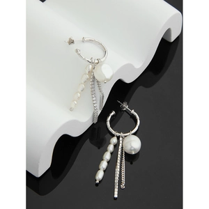S925 sterling silver drop earrings with elegant pearls, zircons, and long chain tassels
