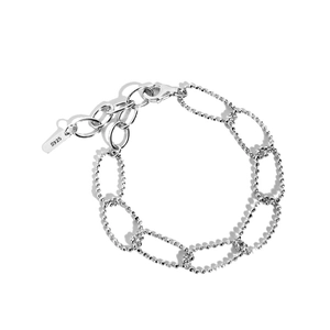 Minimalist S925 sterling silver chain bracelet with beaded oval links and lobster clasp