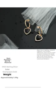 Detail of S925 sterling silver heart earrings with black agate and bamboo texture