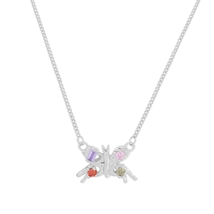 Minimalist S925 sterling silver butterfly pendant necklace with colorful zircon gemstones
