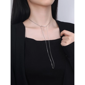 S925 sterling silver Y-shaped necklace with triple pearls and elegant double tassels