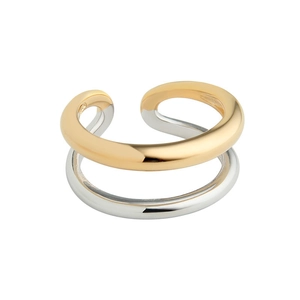 Bague ouverte bicolore minimaliste en argent sterling 925 avec bandes dorées et argentées
