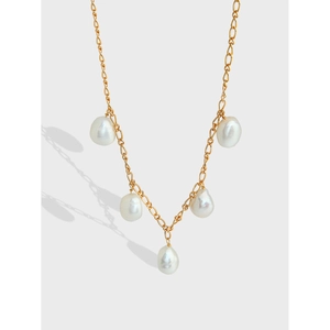 925 Sterling Silver Necklace With Artificial Baroque Pearls Gold Plated Minimalist Elegant Clavicle Chain For Women