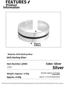 Detailed specs of S925 sterling silver open ring showing 6.9mm width and 4.49g weight