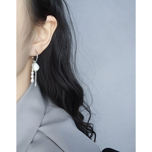 S925 sterling silver pearl tassel chain earrings worn by model for elegant style