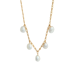 Minimalist S925 silver necklace with five white baroque pearls in a gold-plated V-shape