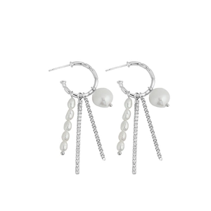 S925 Sterling silver long tassel earrings with baroque pearls and zircon stones