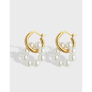 Boucles D'oreilles Créoles Couronne De Künstliche Perles Élégantes Avec Tige En Argent Sterling 925 Bijoux Géométriques Pour Femmes