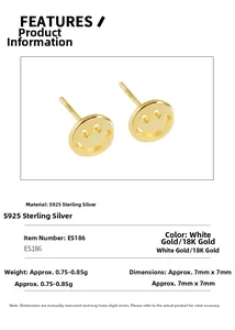 Technical drawing of S925 sterling silver smiley face earrings with 7mm size specifications
