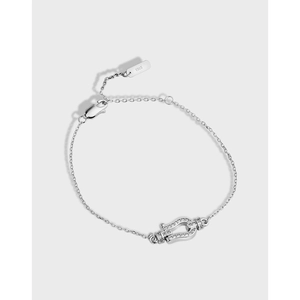 925 Sterling Silver Horseshoe Bracelet Necklace Pave Cubic Zirconia U-Link Minimalist Jewelry For Women