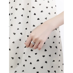 Minimalist S925 sterling silver layered open ring worn on hand with a brushed finish texture
